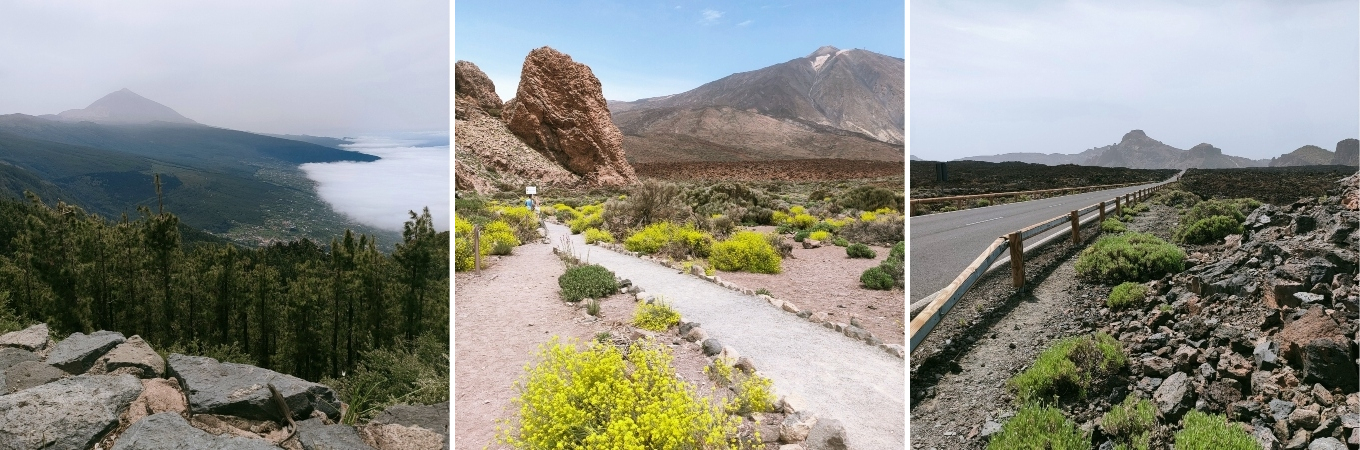 photos illustrant les paysages à l'arrivée du parc national du teide